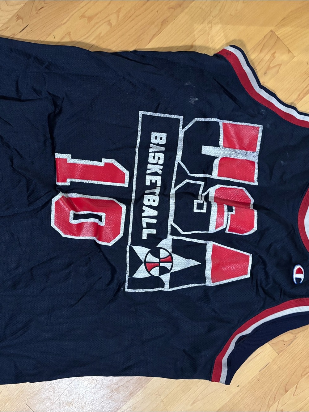 Champion Navy USA Basketball Jersey with Red & White Drexler XL